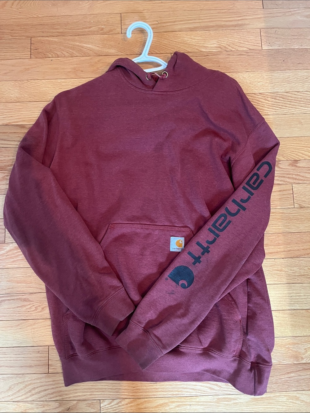 Carhartt Burgundy Pullover Hoodie with Black Sleeve Logo